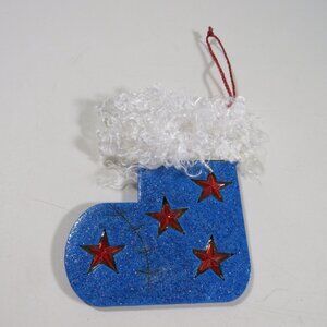Patriotic Wooden Stocking Ornament double sided with cutouts, 3-D, glitter glue